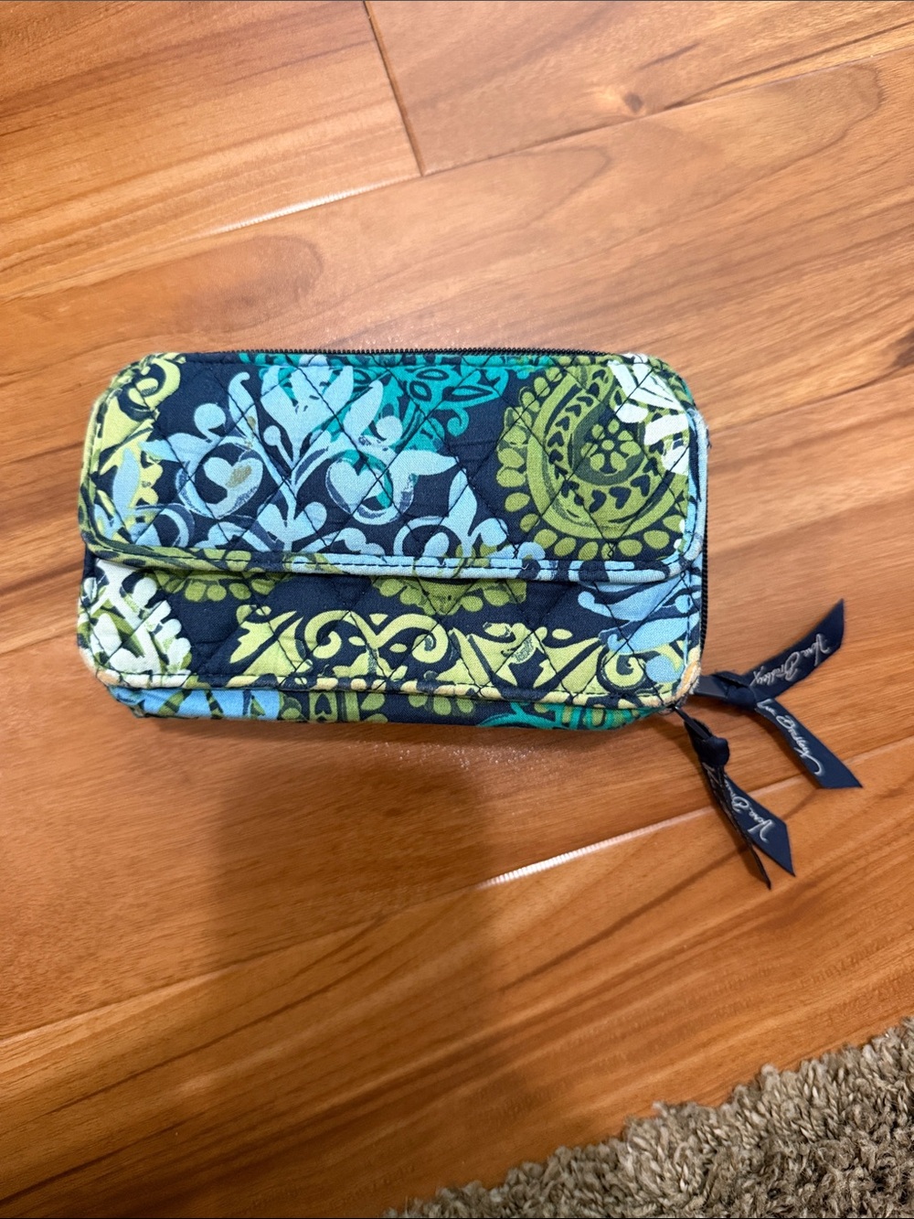 Vera Bradley Quilted Wristlet in Blue, Teal & Lime Paisley
